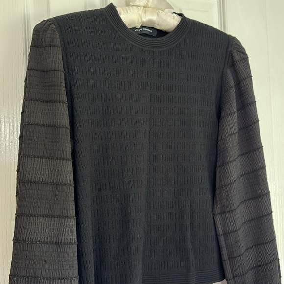 Club Monaco Black Woven Sleeve Crewneck Top - Picture 9 of 11